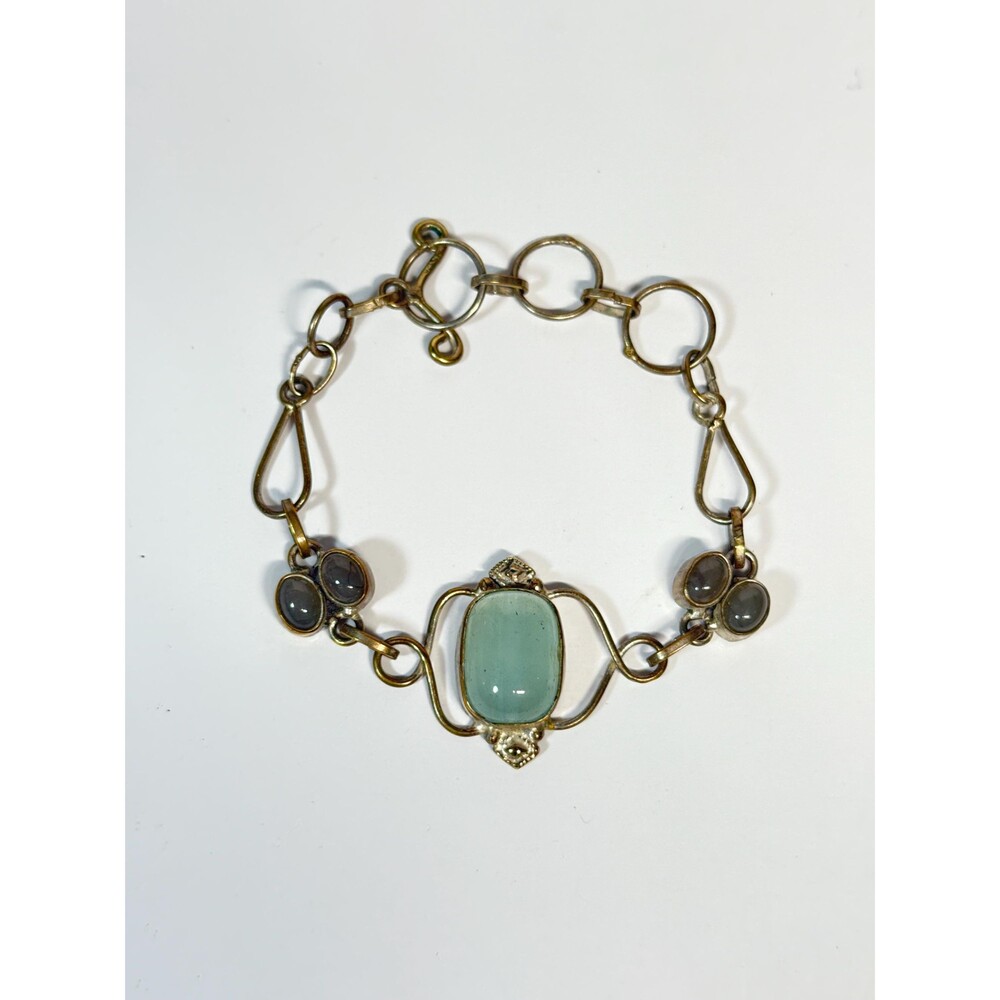 Sterling Silver Multi Stone Bracelet 925 Cabochon Link Bracelet Adjustable